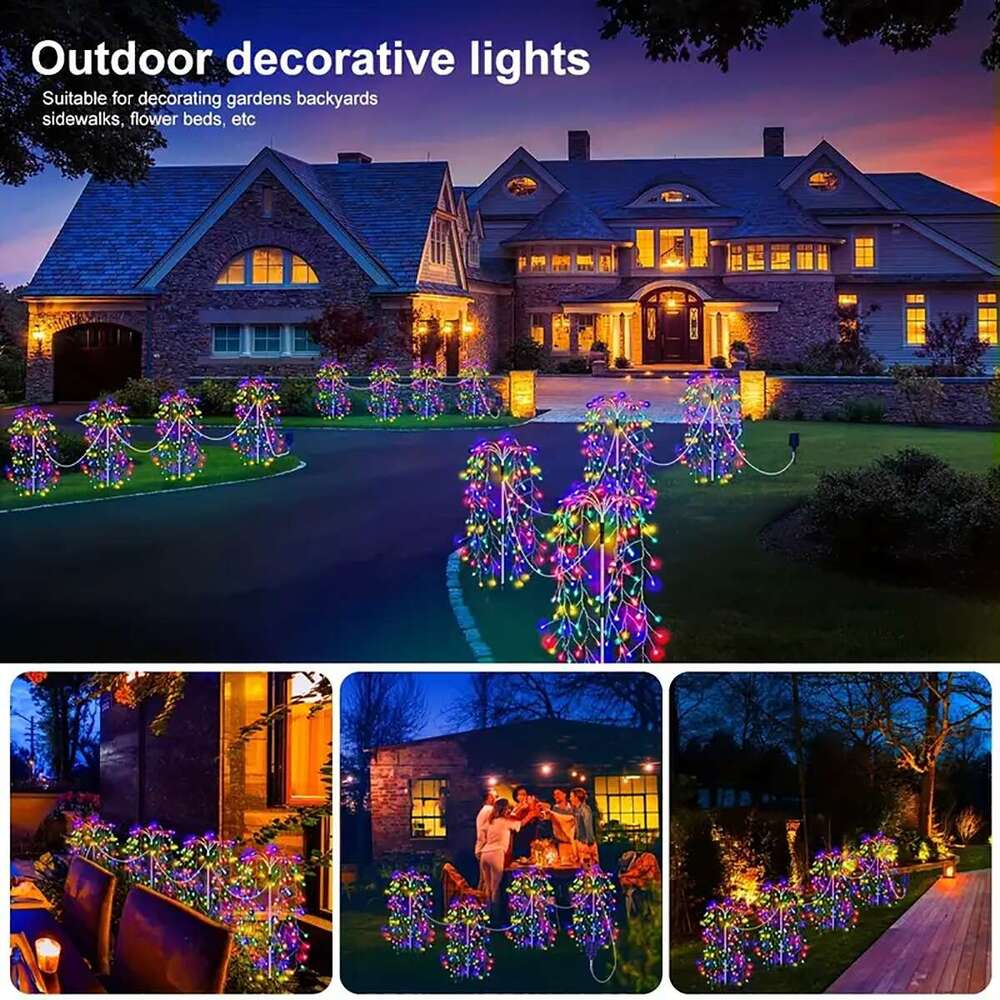 4Pack 680Led Christmas Solar Firecracker Firewor Lights Outdoor Yard Lawn Garden Decorative Light Party Landscape Lighting