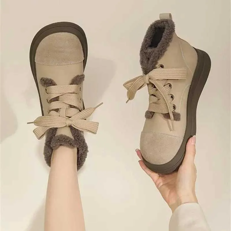 Designer Boots Winter Womens Keep Warm Ankle New Lace Up Plus Veet Platform Shoes For Women Outdoor Casual Sneakers Flat Snow Boots Xw6.5