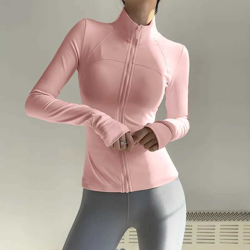 Womens zipper fitness clothing long sleeved sports jacket pocket yoga shirt quick drying gym top-notch sun protection sports shirt running jacket W250