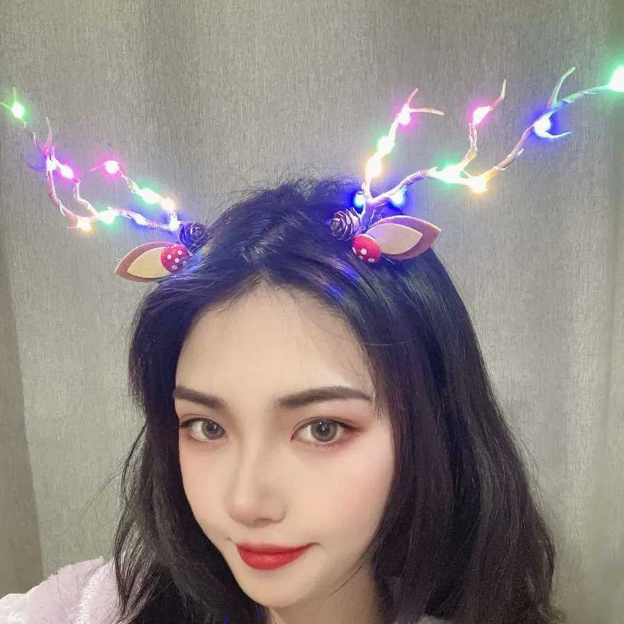 Colorful light Antler hair clip fashion earrings Christmas hair clip accessories Antler headband new headband with light W241021