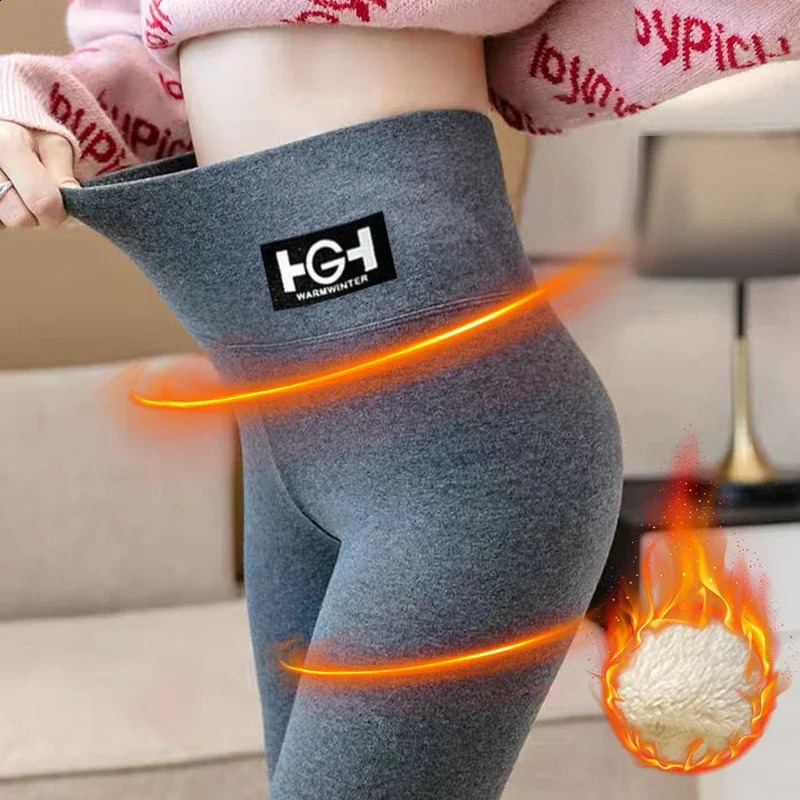 Winter Thermal Pants For Woman Lamb Cashmere Leggings High Waist Extra Thick Wool Tights Warm Fleece Insulated Trousers 241021