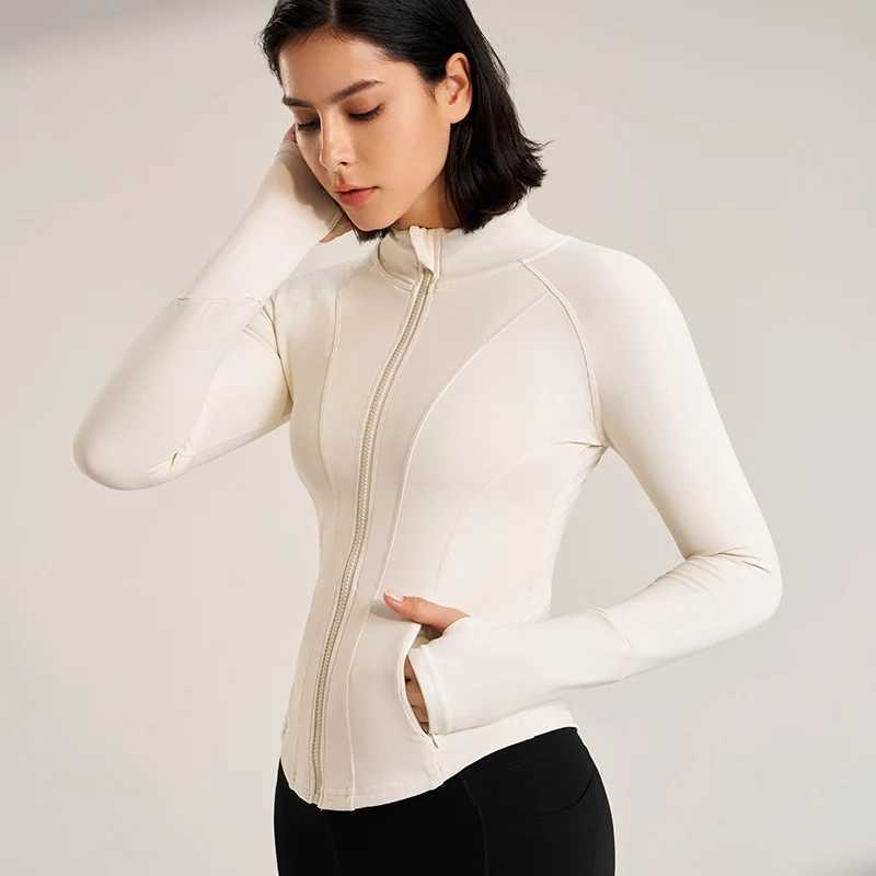 Womens sports jacket zipper ultra-thin yoga jacket quick drying running jacket elastic long sleeved thumb hole fitness top W250326