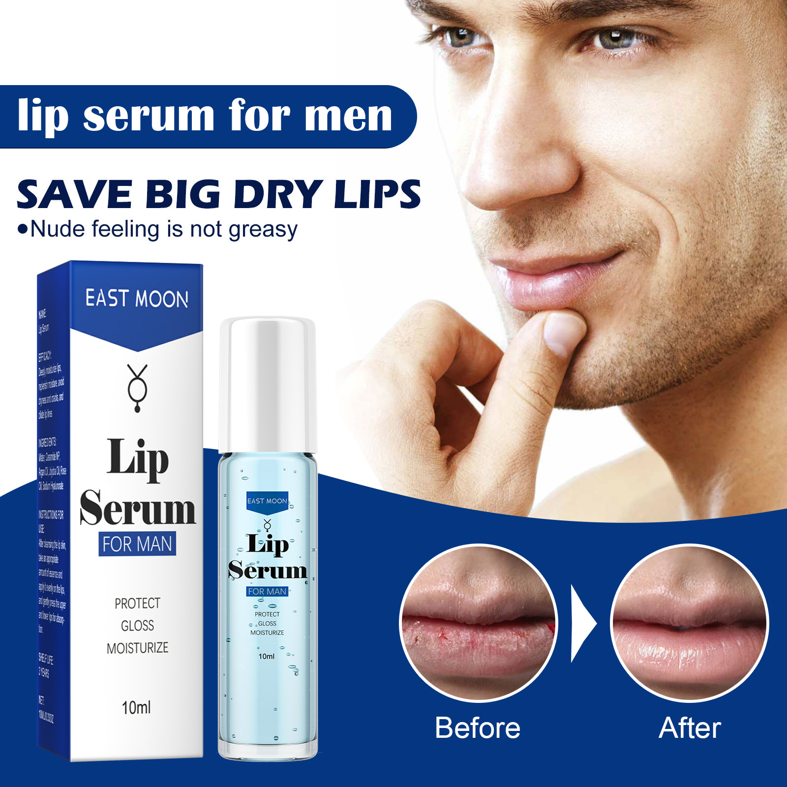 US Stock EAST MOON Lip Essence Roller Ball Liquid Nourishes and lightens lip lines, prevents dry, cracked and dead skin, plumps and moisturizes lips