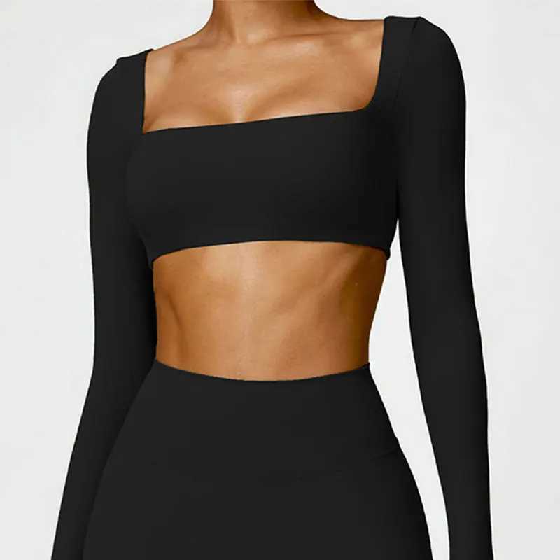 New yoga long sleeved womens outdoor running fitness T-shirt long sleeved yoga shirt push up training single piece top W250326