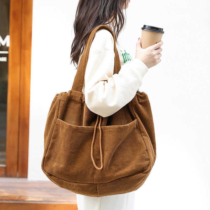 handbag ins canvas large capacity underarm bag internet famous fashionable drawstring single shoulder women's bag 241015