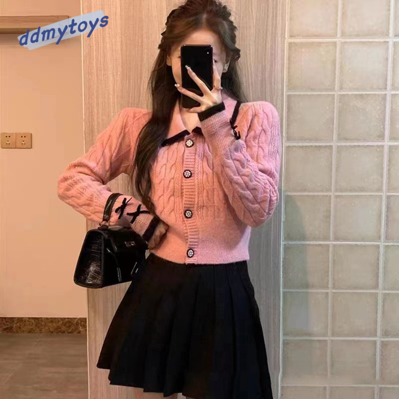 Ddmytoys Autumn New Korean Gentle Short Pink Temperament Knitted Cardigan Women Small Fragrant Style Jacket Soft Glutinous Sweater Women F1023#43