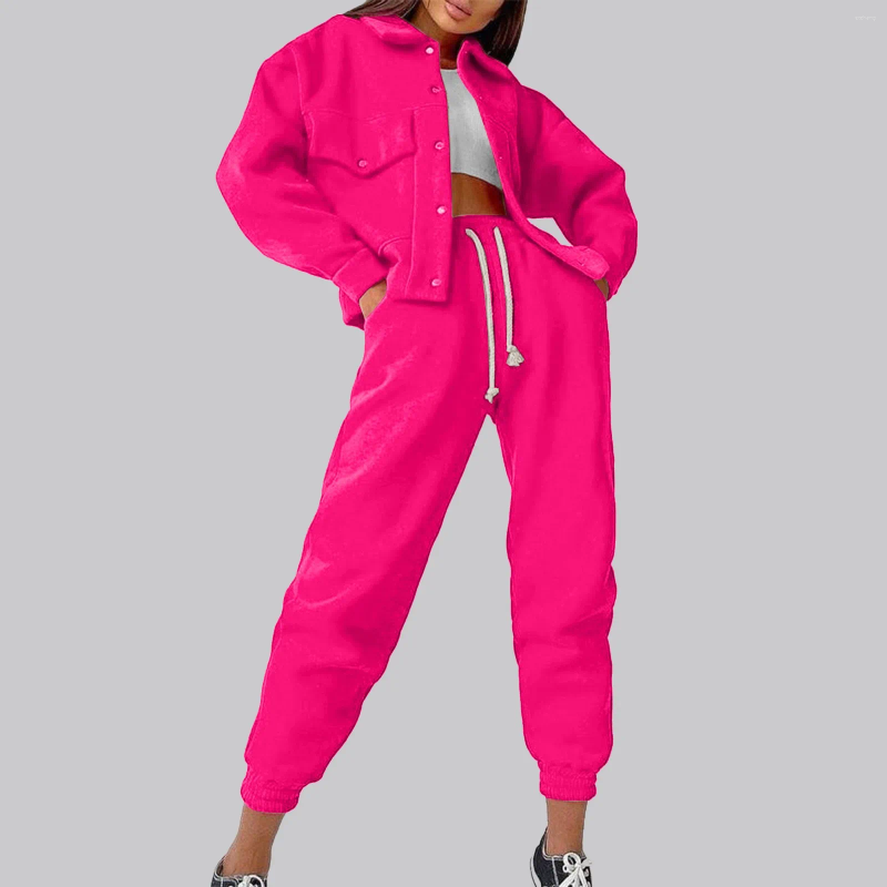 Womens Two Piece Pants Autumn And Winter Solid Color Top Long Set Women Jacket Casual Sleeved Hoodie Cloth Two-Piece