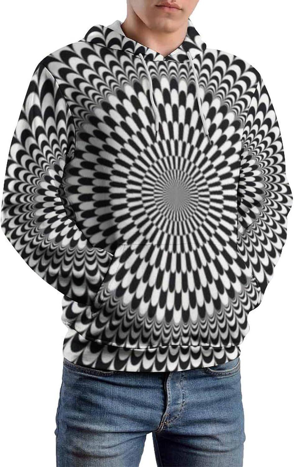 Hoodie for Mens Womens Optical Illusion Trippy Hoodies Focus Drawing Psychedelic Pullover Sweatshirt for Mens Graphic Hoodies sweatshirt Pullover Long