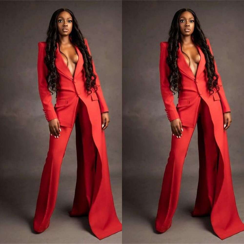 Red Women Suits Set 2 Pieces Super Long Blazer Wide Leg Pants Custom Made Fashion Office Lady Or Length Party Prom Dress Bc19659 0218