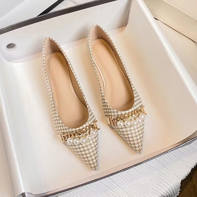 New Brand Veet Pumps d327e Women Designer Metal Crystal Buckle High Heels Houndstooth OL Ladies Work Shoes Femininos Bombas