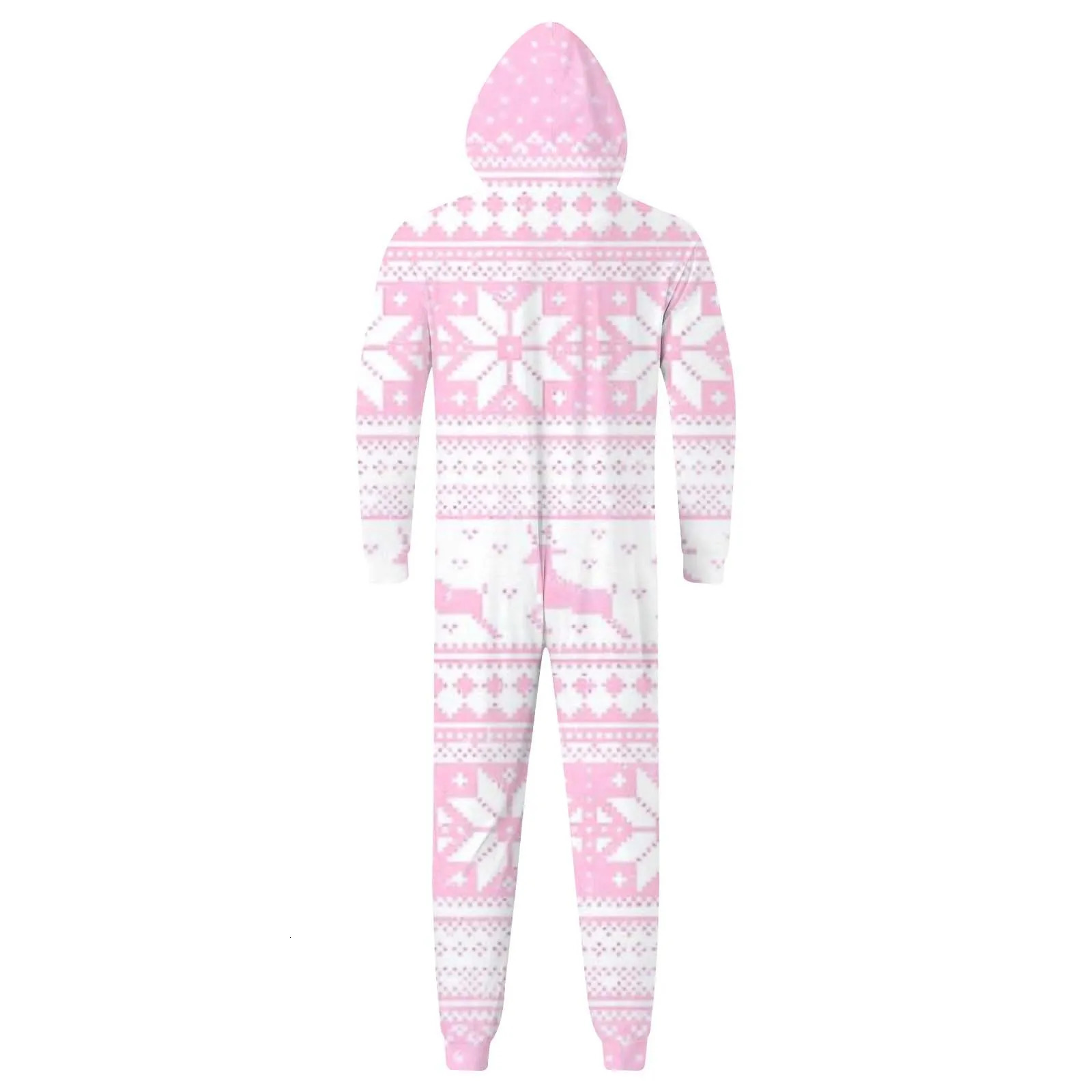 Snowflake Print Pink Family Matching Hooded Jumpsuit Christmas Home Clothes For Family Parent Child Christmas Pajamas navidad 241022
