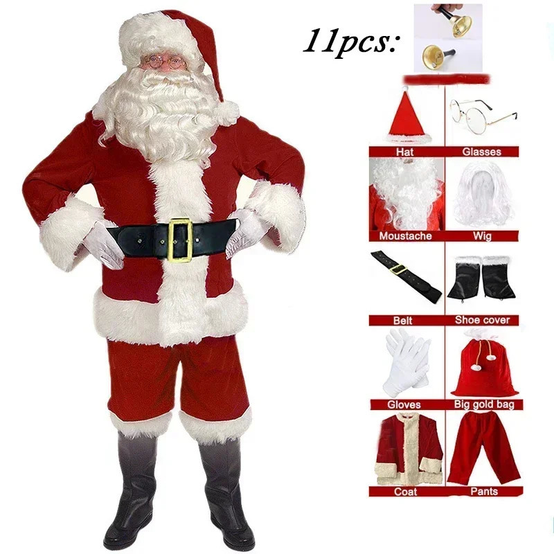 Red Deluxe Velvet Fancy Full Set Xmas Party Man Childrens Family Costume Santa Claus Year Suit Adult Christmas 241022