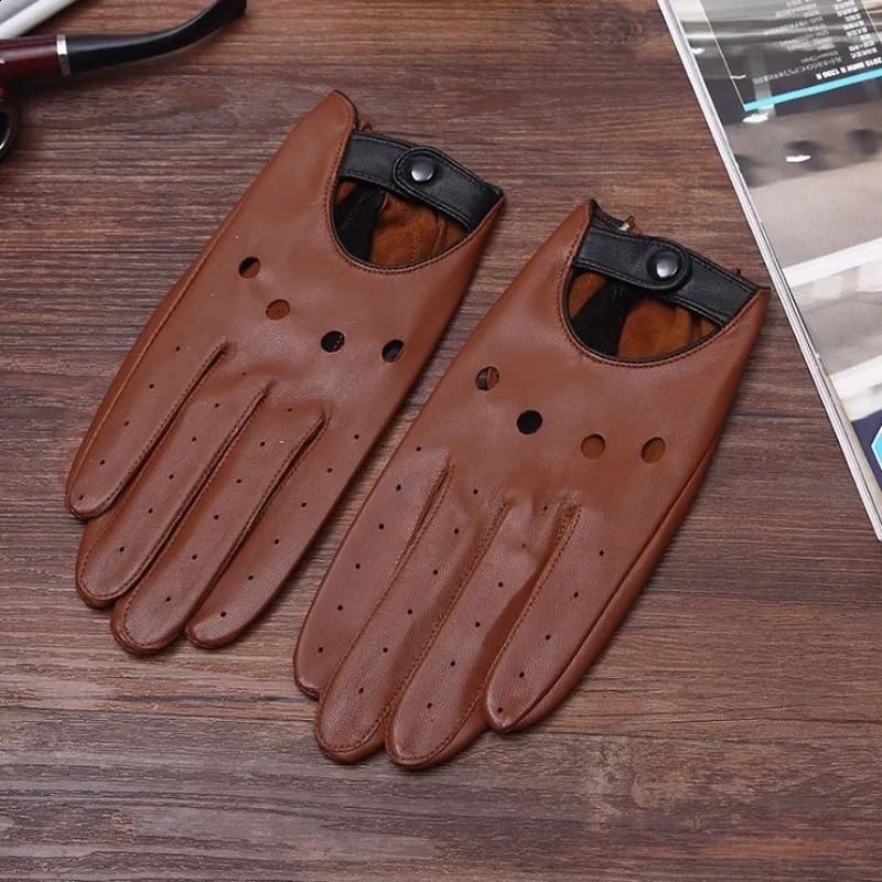 Leather gloves black brown winter autumn fashion mens breathable driving sports gloves 241021