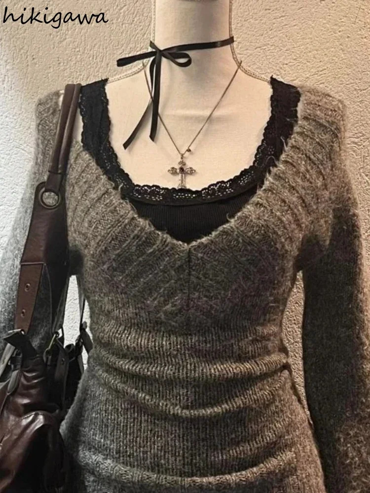 Womens autumn and winter clothing suede leather strapless long sleeved jumper knitted Y2k sweater top casual and fashionable zipper for women 241021
