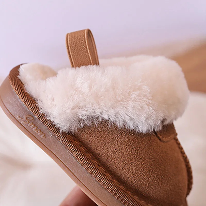Winter Baby Shoes Leather Warm Plush Toddler Kids Slipper Shoes Rubber Non-slip indoor Fashion Little Girls Slipper 241022