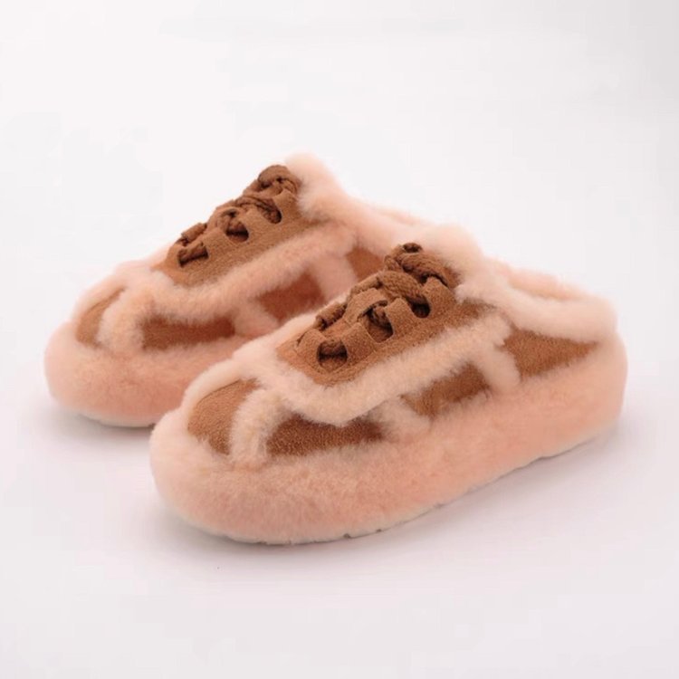 Women's Autumn Winter Home Warm Lamb Wool Thick Soled Half Slippers