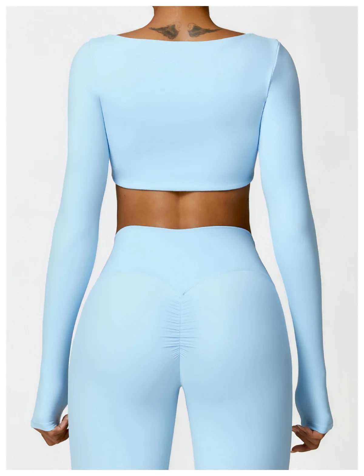 Womens quick drying breathable top seamless sexy square necklace elastic yoga long sleeved crop top gym running sportswear W250326
