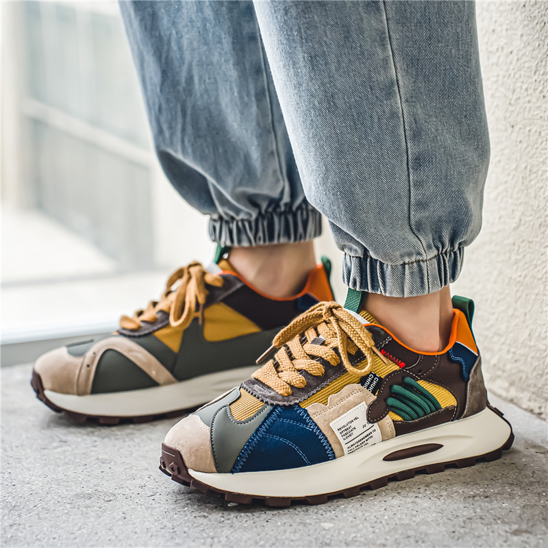 Men's shoes spring breathable 2024 new men's sports versatile casual shoes, height increasing low top color blocked leather surface simple d