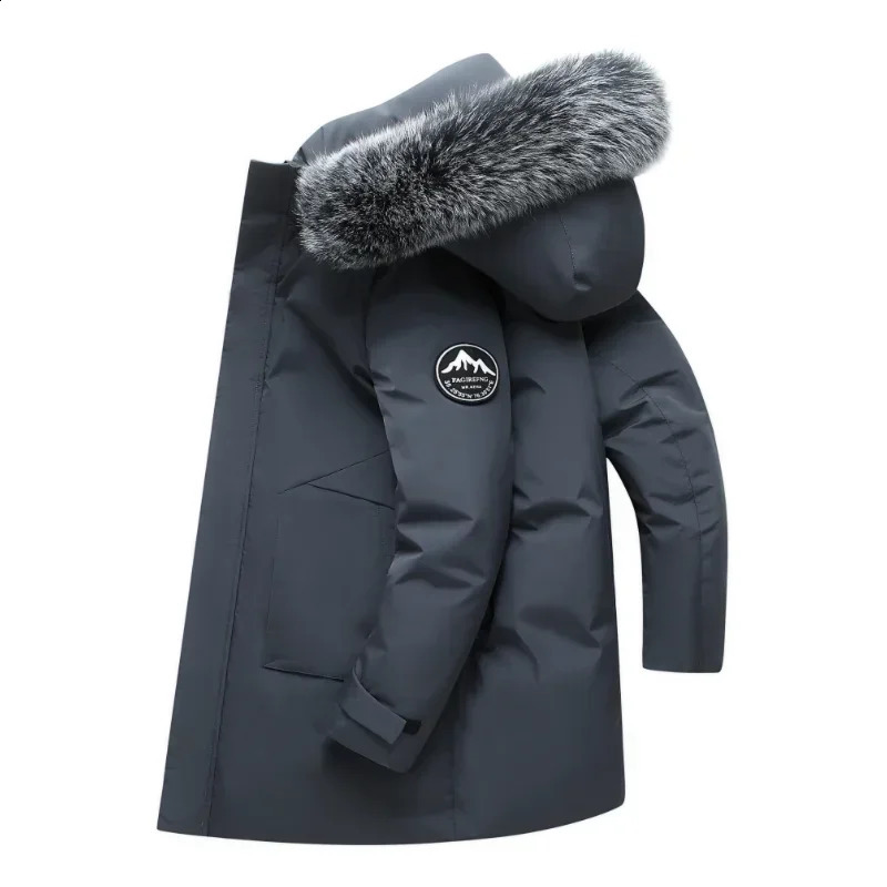 Winter long mens down jacket and fashionable hooded large fur collar warm white duck down jacket mens casual windproof Parka 241021