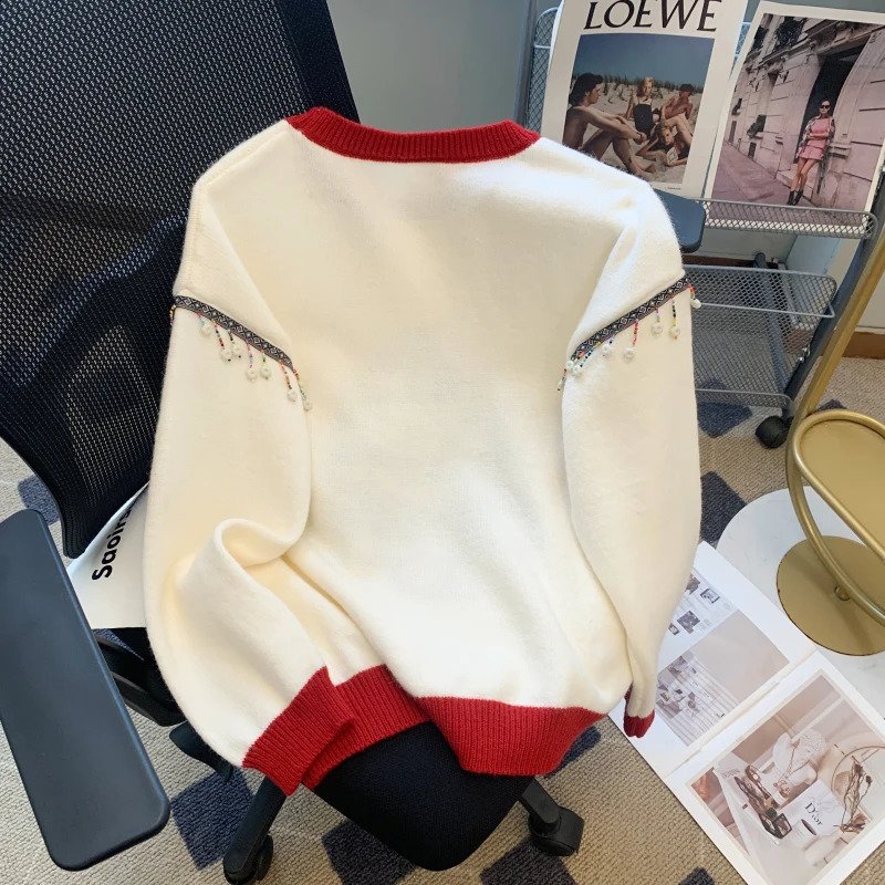 Christma Tree Knitted Sweater Pullover Womens Fashion Loose Casual Womens Top Winter Long Sleeve O-neck Knitted Jumper 241021