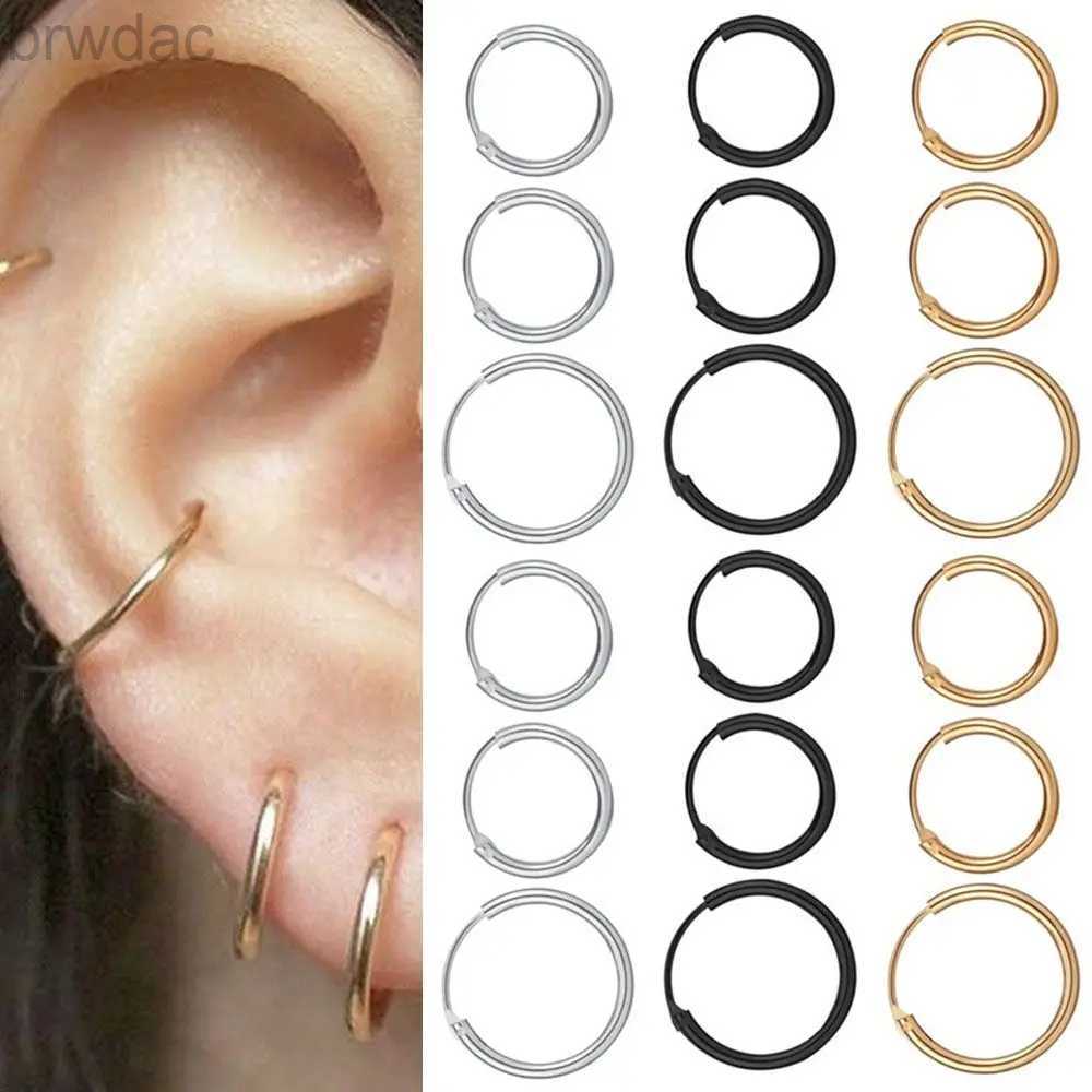 Hoop Huggie Small Circle Hoop Earrings Silver Color Gold Punk Ear Rings Women Men Goth Stud Earrings Hip Hop Jewelry Cartilage Piercing Loop y241022