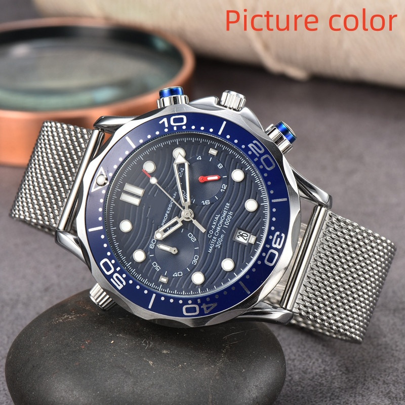 Ome WristWatches for Men 2024 New Mens Watches Five stitches All dial work Quartz Watch Top Luxury Brand designer Chronograph clock Steel mesh Belt men fashion