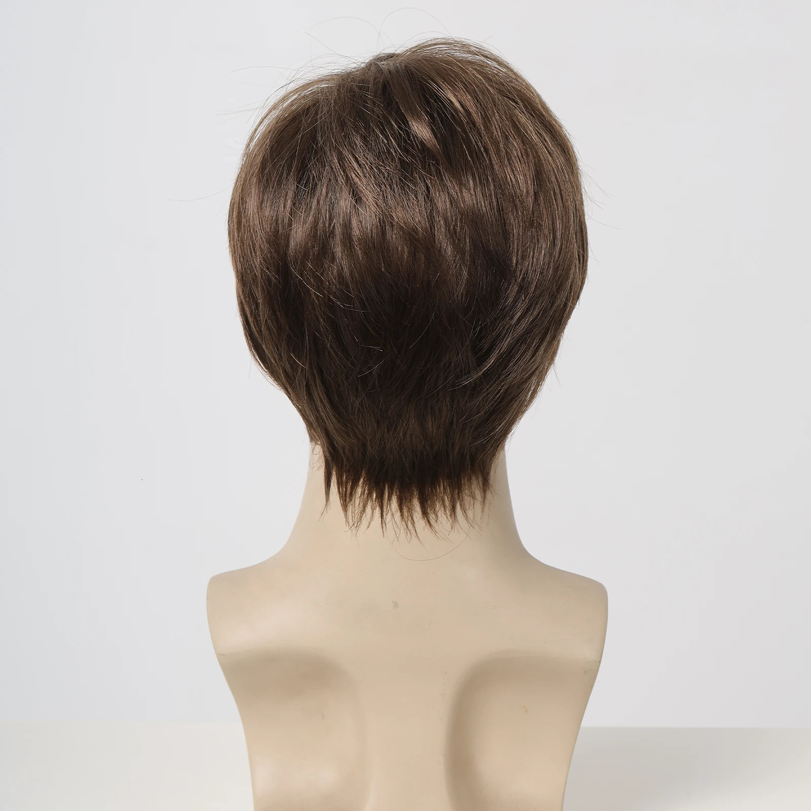 Bob Pixie Cut Wig for Men Light Brown Short Straight Synthetic Layered Wig with Bangs Natural Looking Hair for Cosplay Daily 241102