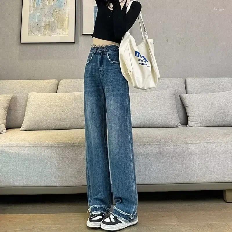 Womens Jeans Spring Autumn High-waisted Slimming Straight-leg Loose-fit Wide-leg For Women Fringe Style Casual Z260313