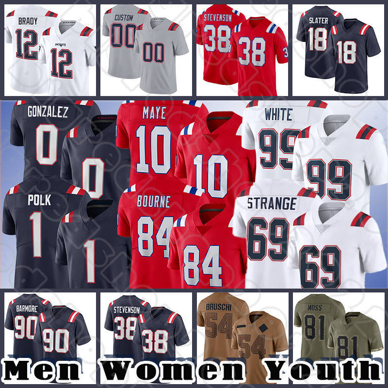 Christian Gonzalez Drake Maye Football Jerseys Rhamondre Stevenson Tom Brady Kendrick Bourne Keion White Cole Strange Tedy Bruschi David Andrews Matthew Slater