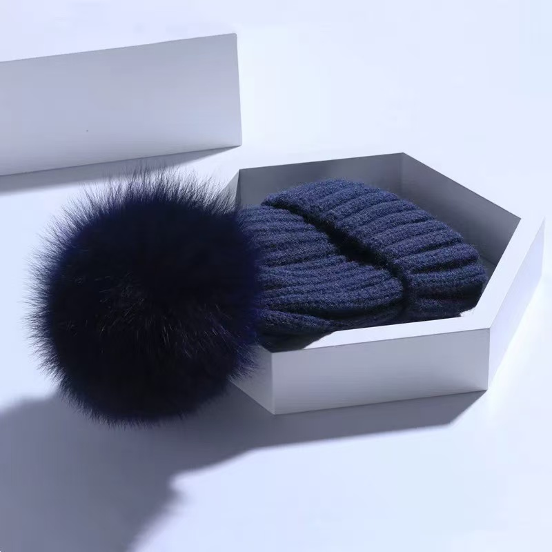 Women Designer Winter Knitted Beanie Woolen Hat Chunky Knit Thick Warm Faux Fur Pom Beanies Hats Female Bonnet Beanie Caps colorfull Hats