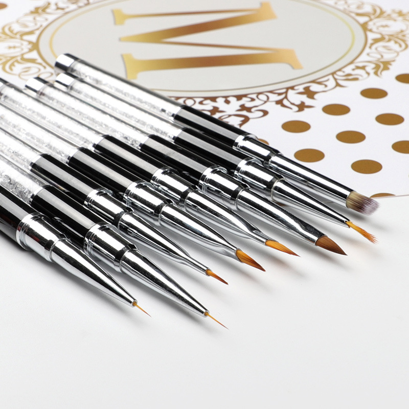 8pcs nail art brush set acrylic nails art pen for nails liner flower painting polish gel design crystal handle box package manicure kit NAB024