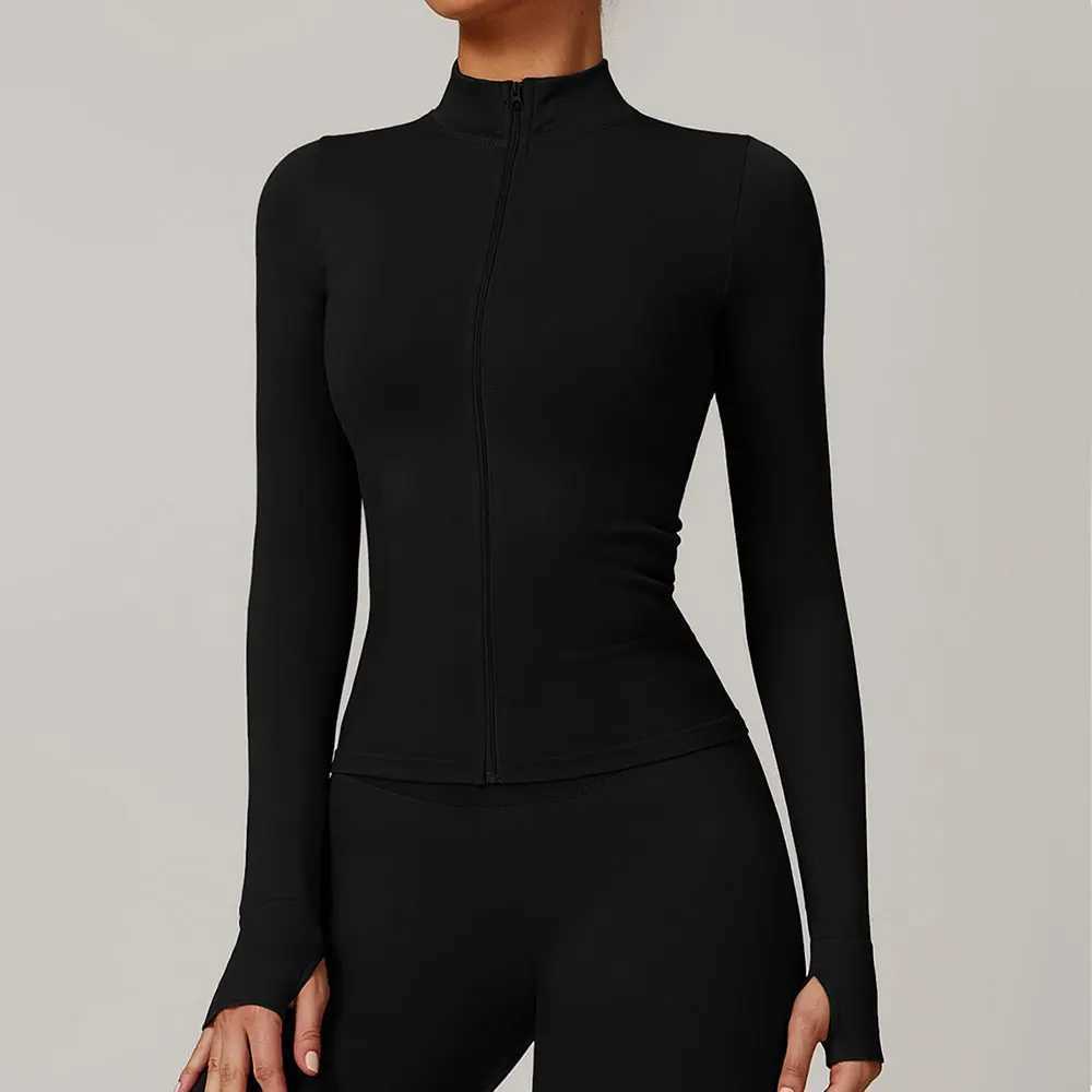 Seamless long sleeved sports jacket womens zipper fitness yoga shirt gym top active running jacket bicycle sportswear W250326