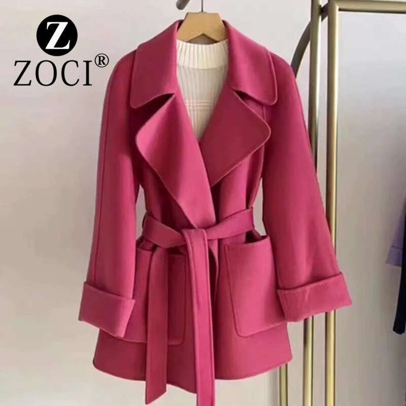French Hepburn Style Double-Sided Cashmere Coat, Light High-End Feeg, Rose Pink Woolen Coat Women