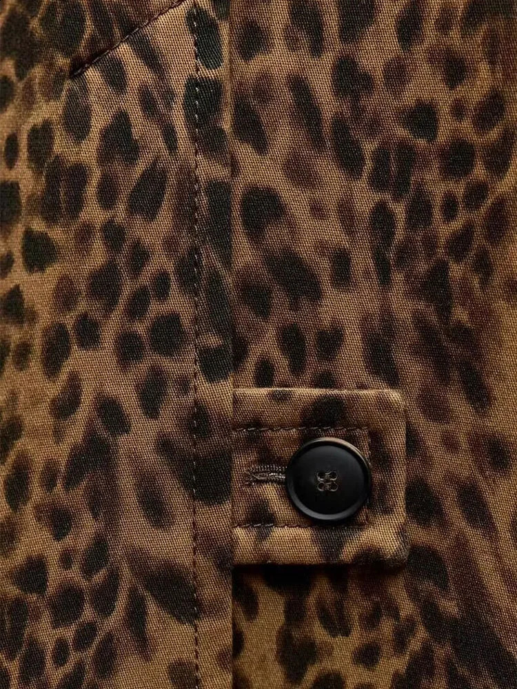 leopard print windproof animal print jacket for casual mid end loose retro autumn women 241021