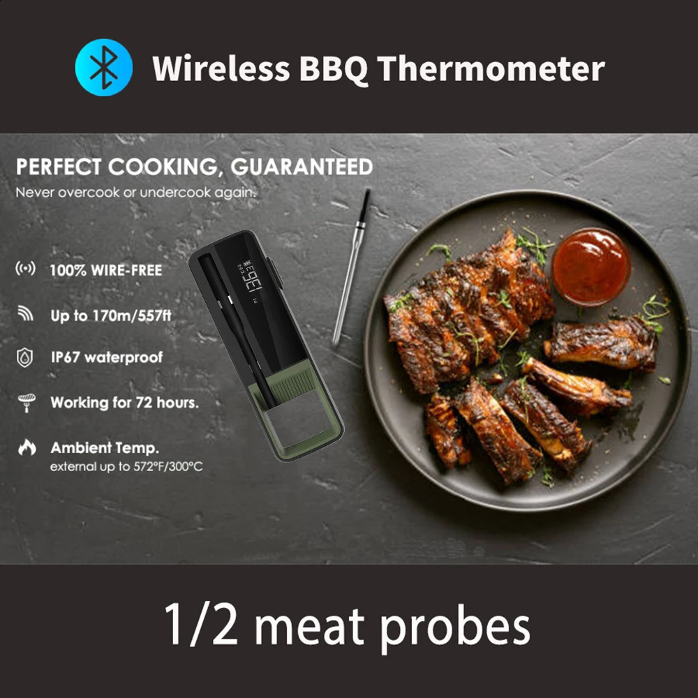 Wireless meat thermometer food remote control single/dual probe intelligent digital Bluetooth barbecue thermometer for kitchen cooking oven and barbec