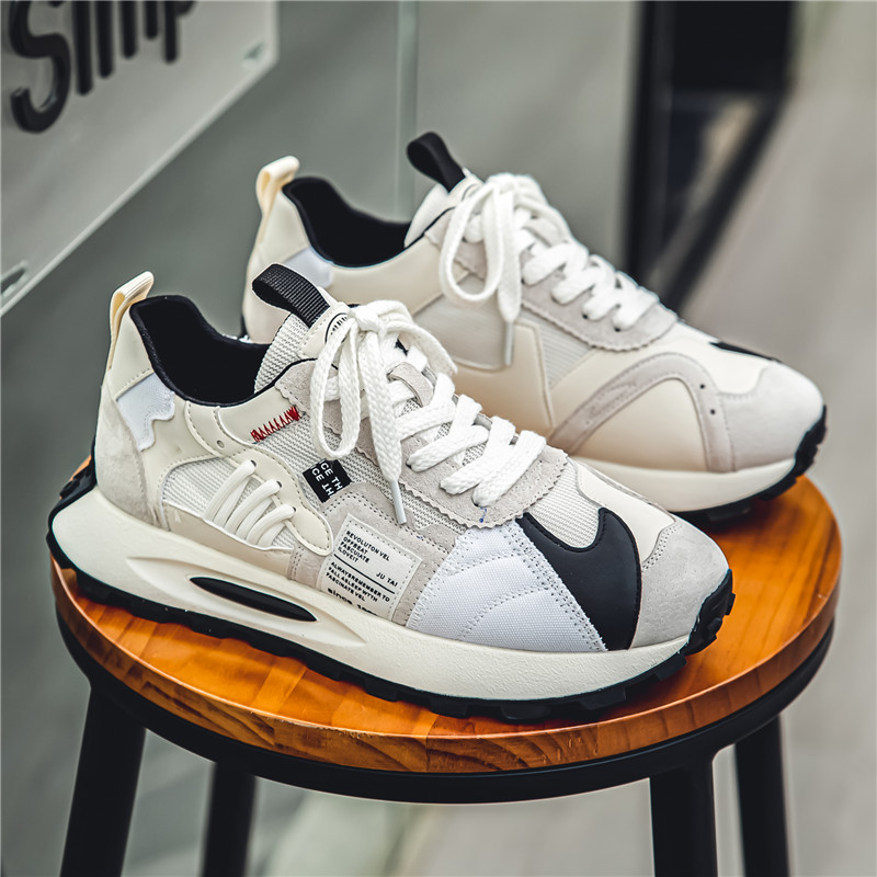 Men's shoes spring breathable 2024 new men's sports versatile casual shoes, height increasing low top color blocked leather surface simple d
