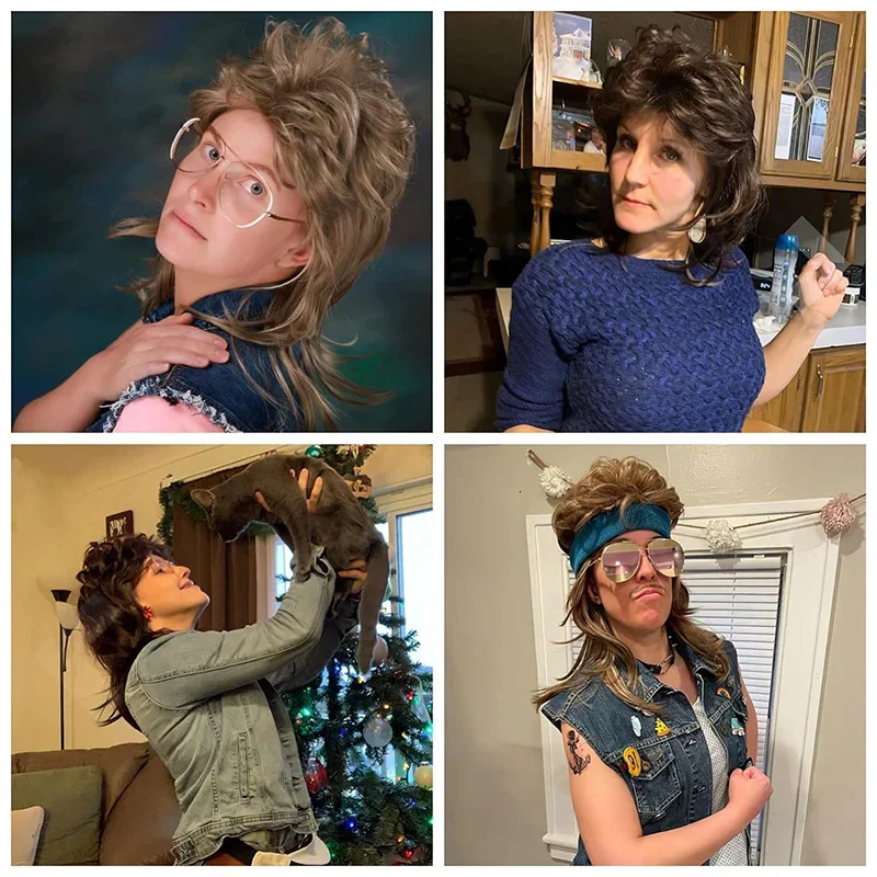 Mullet Wigs for Men and Women 70s and 80s Theme Party Costumes Fancy Party Accessory Cosplay Wig 16Inch 241102