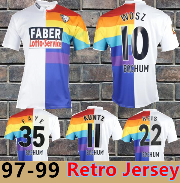 1997 1999 Vfl Bochum retro soccer jerseys 97 98 99 Wosz Waldoch FAYE Kuntz home away vintage classic football jerseys 6666