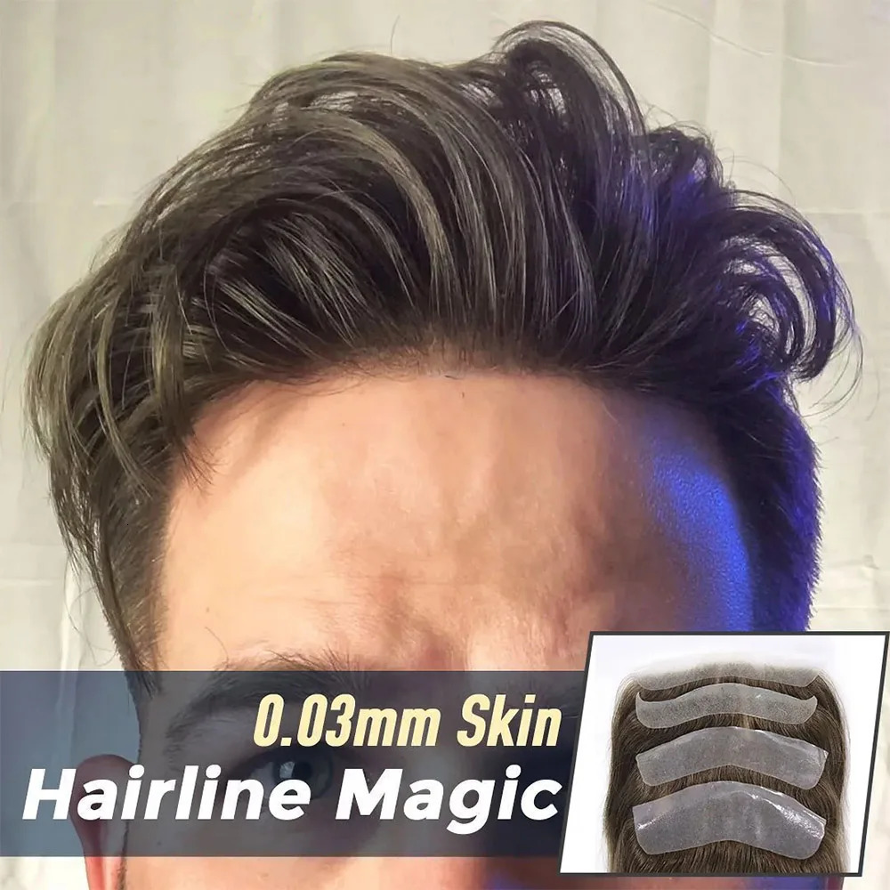 Brown Human Hair Frontal Toupee for Men V Loop Straight 100% Human Hair Forehead Hairline Man Remy Hair Thin Skin PU Prosthesis 241102