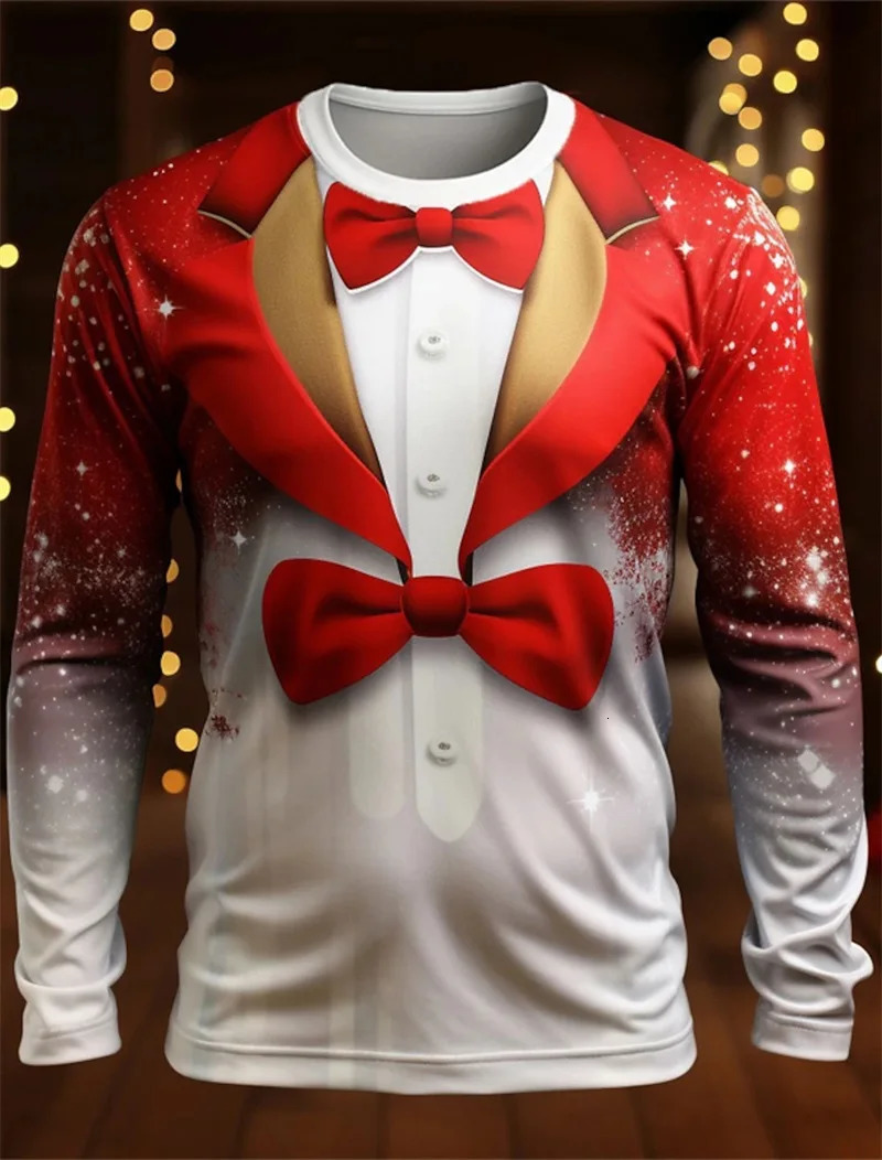 Mens Long Sleeve Tshirts 3D Print Christmas Snowflake Pattern Suit Tee Shirts Tops Streetwear Crew Neck Plus Size T Shirt 241022