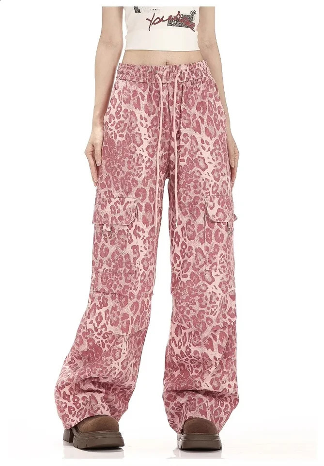 Y2K jeans retro leopard print womens oversized denim strtwear wide leg umbrella pants Harajuku casual exercise cargo tray Z260313