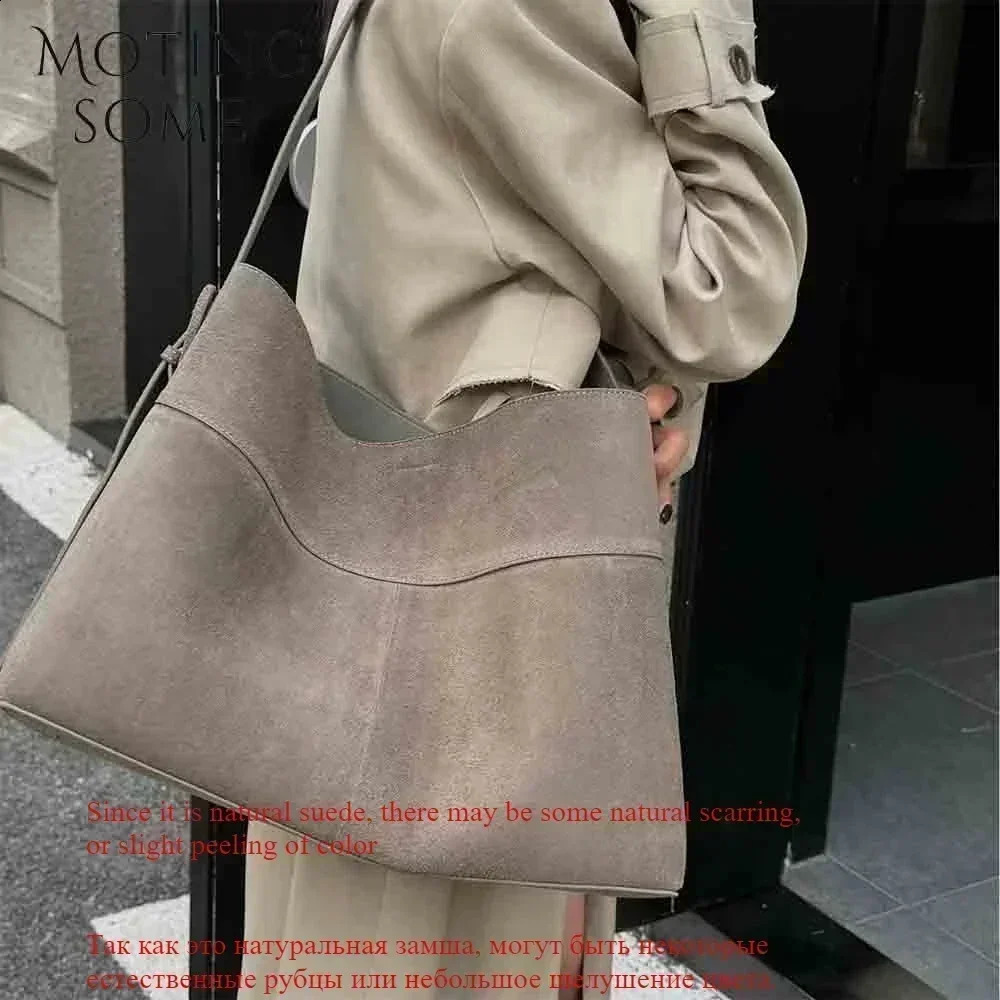 Motingsome oversized y suede leather winter bag frosted cowhide and wallet retro womens handbag item 241021 d915 4