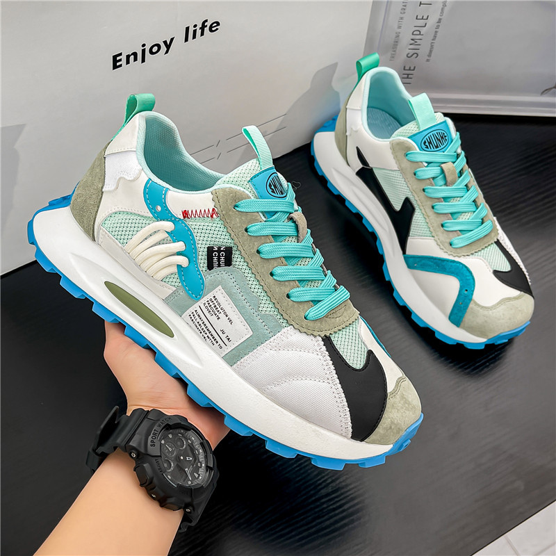 Men's shoes spring breathable 2024 new men's sports versatile casual shoes, height increasing low top color blocked leather surface simple d