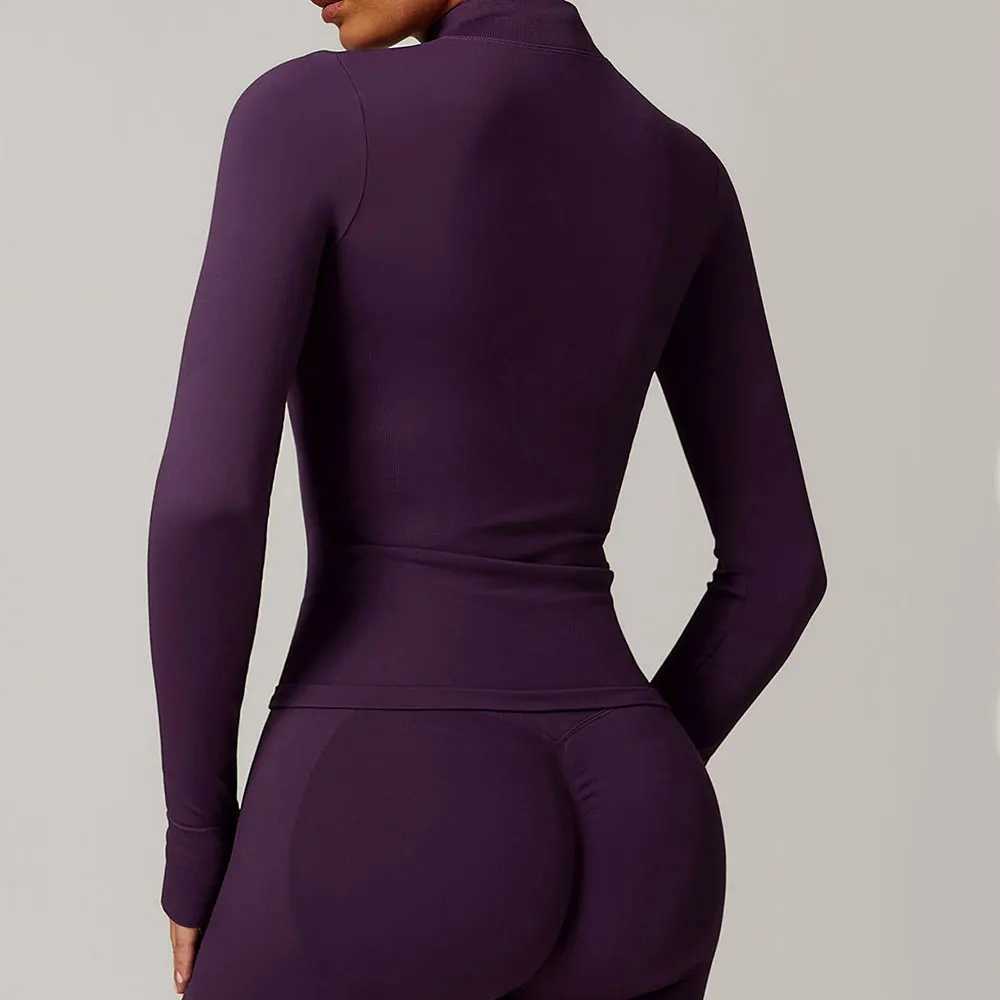 Seamless long sleeved sports jacket womens zipper fitness yoga shirt gym top active running jacket bicycle sportswear W250326