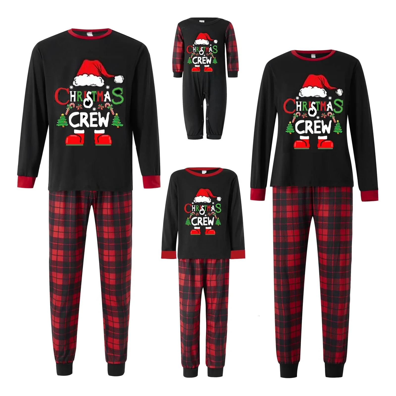 Christmas Crew Print Family Matching Outfits Casual Loose Long Sleeve Two Pieces Suit Pajamas Adults Kids Clothing Set Xmas Look 241022