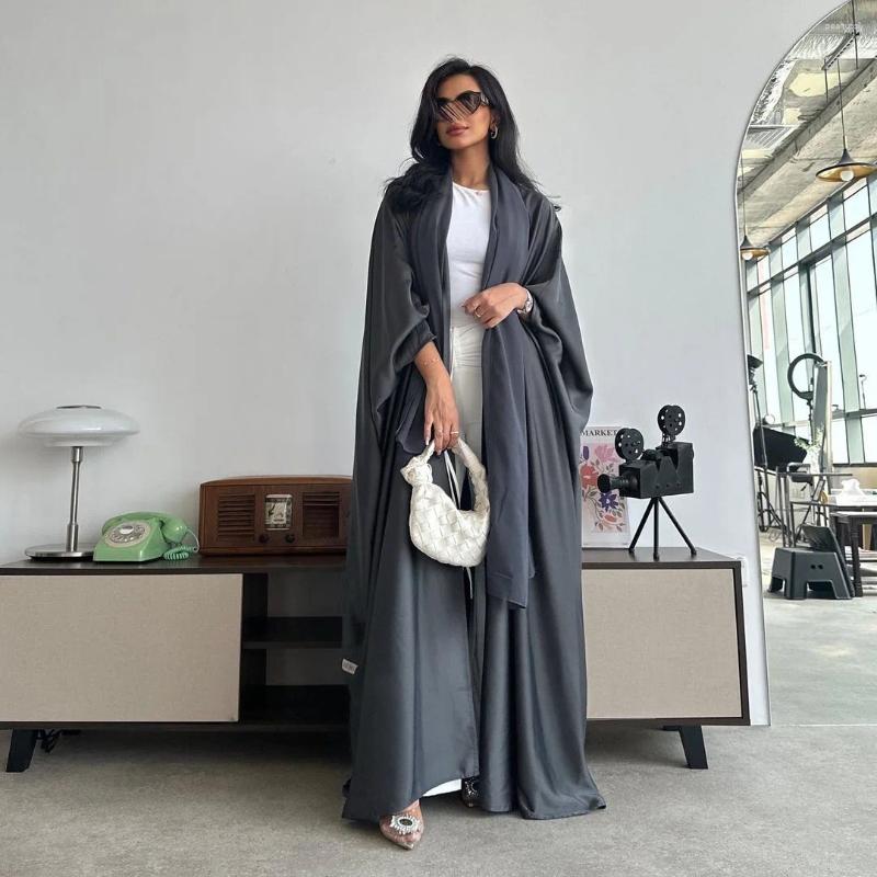 Ethnic Clothing Ethnic Clothing Dubai V-Neck Open Abaya For Muslim Woman Brief Solid Ka Moroccan Saudi Loose Fashion Kaftan 2024