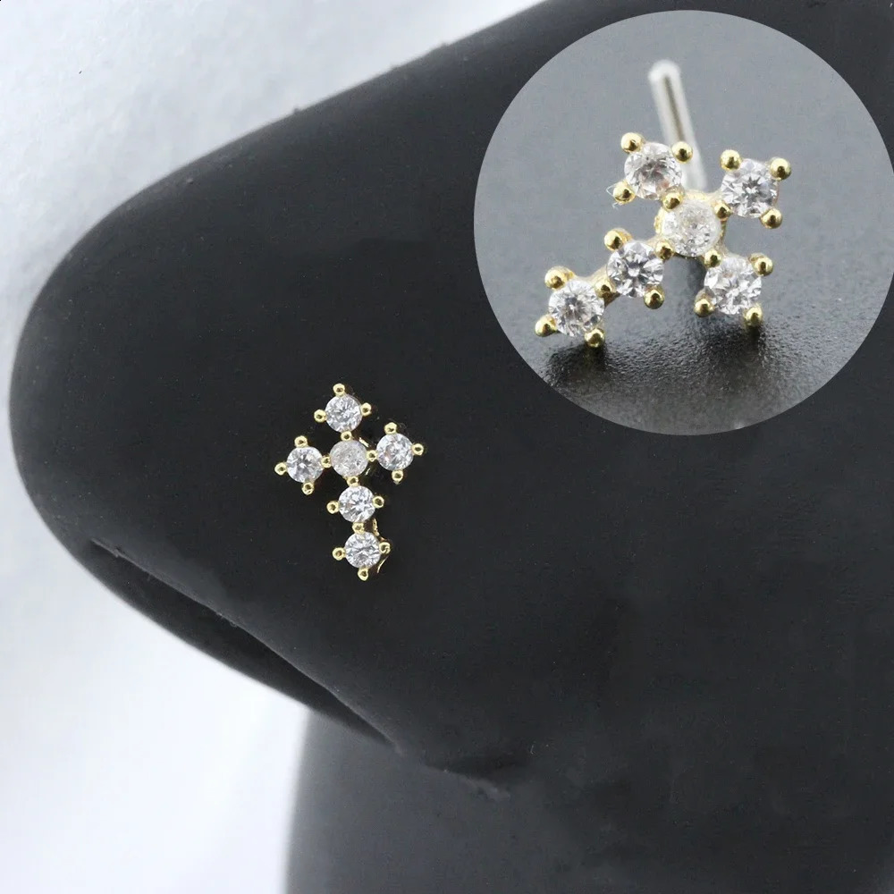 20G Steel Nose Rings for women Cross Piercing Jewelry Body Shiny CZ Dangle L Shape Studs 241021