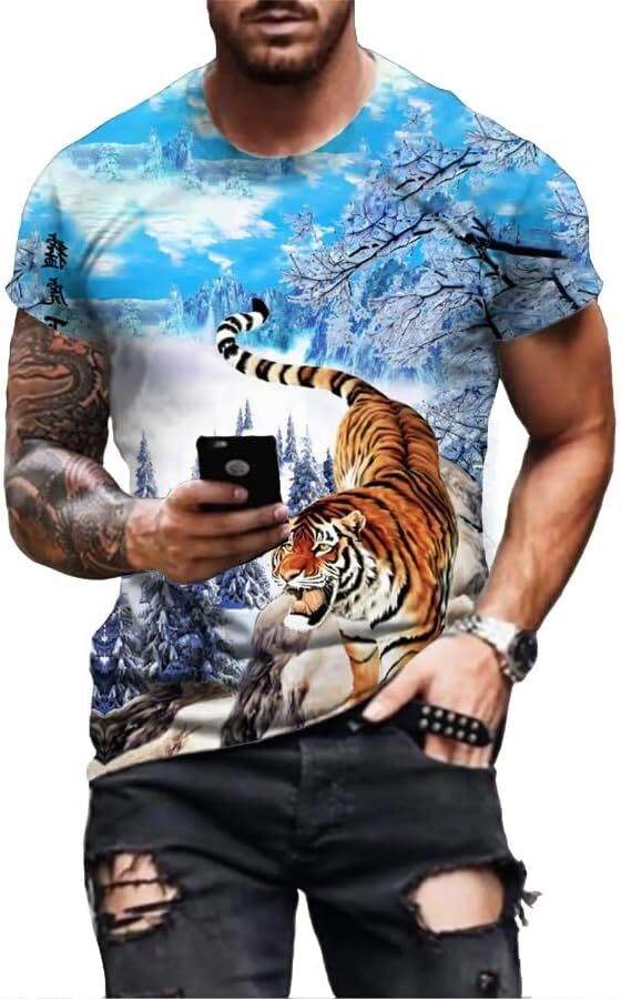 Mens T shirt Fashion 3D Printed Animal Tiger Lion Face Man T-Shirt New Loose Casual Summer Tee Shirt Harajuku Oversized T Shirt tee Fashion and leisur