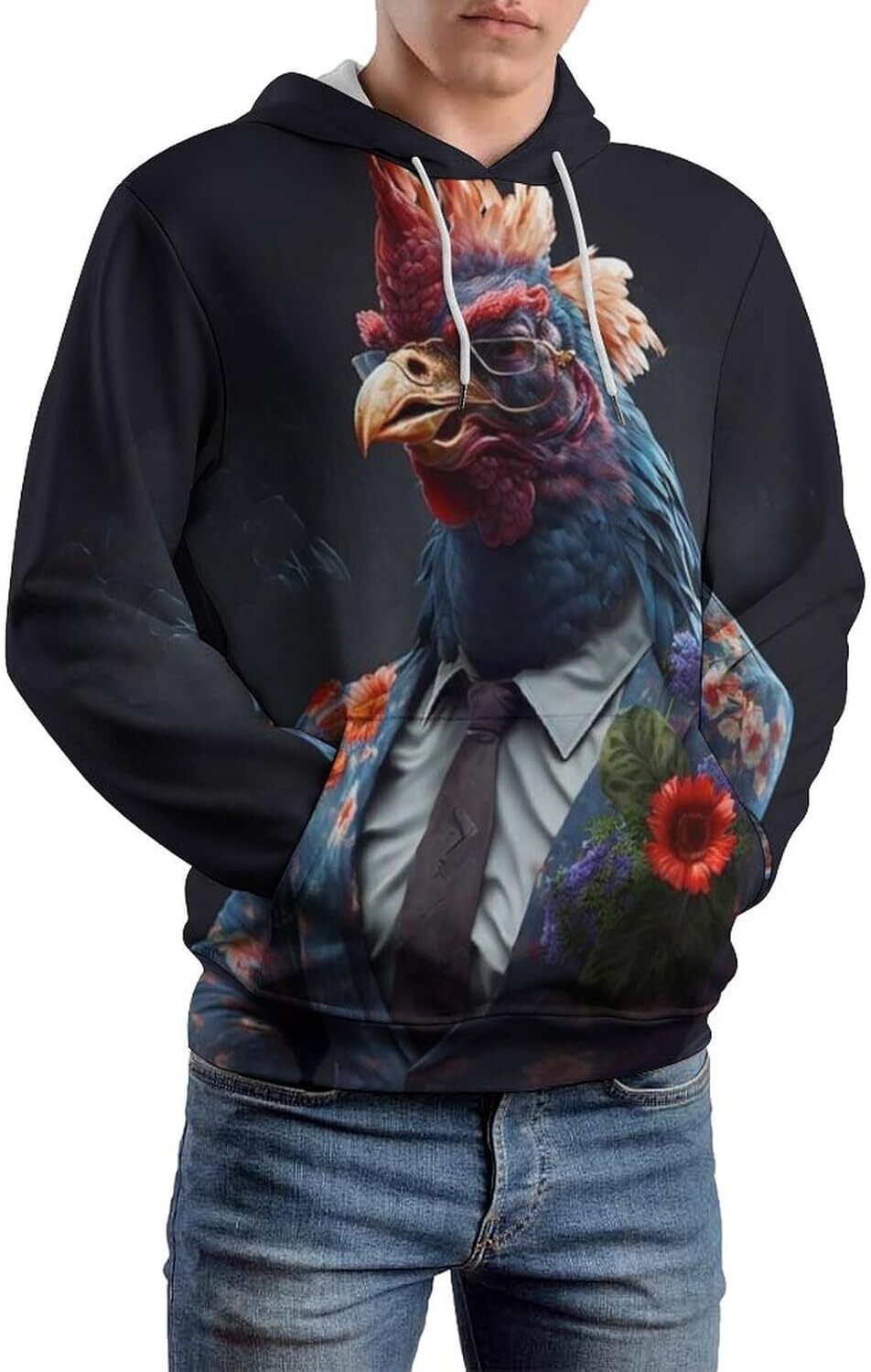 Hoodie for Mens Womens Rooster Sunglasses Urban Animal Funny Hoodies Novelty Chicken Long Sleeve Pullover Sweatshirt Graphic Hoodies sweatshirt fashio