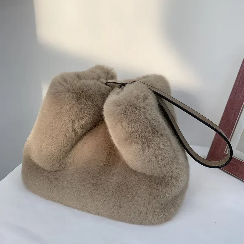 Handbags for Women Faux Mink Fur Plush Ladies Shoulder Bucket Bags Crossbody Bag Clutch Purse Sac A Main Bolsas 241017